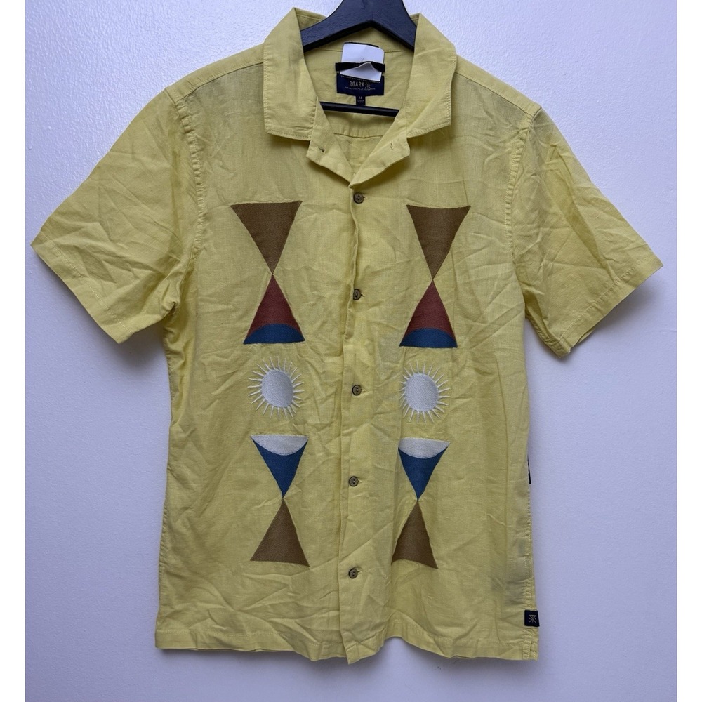 NWT Roark Gonzo Camp Shirt Men Medium Gold Linen Blend‎ Sunbeam Classic Fit